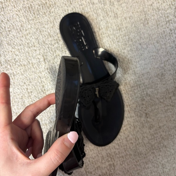 Salvatore Ferragamo Lace Bow Tie, Black Jelly Sandals - Picture 6 of 14